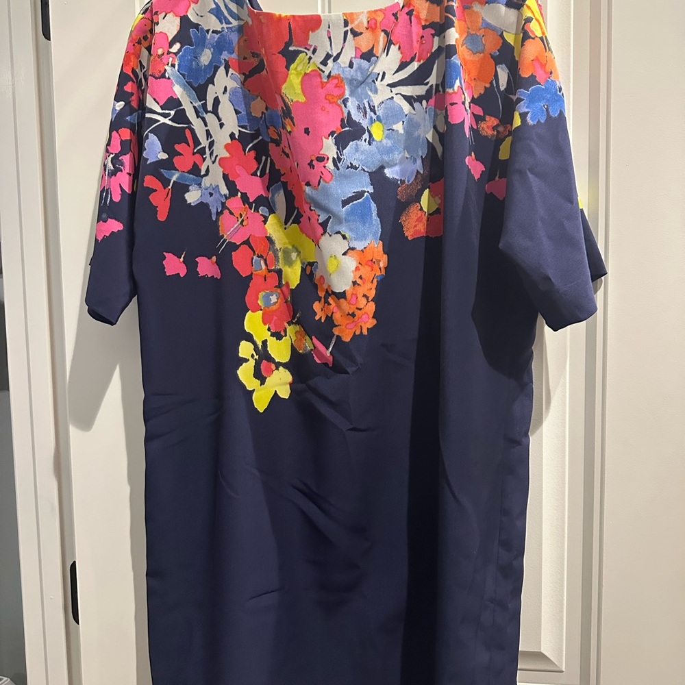 LOFT Navy Dress with Floral Accents
